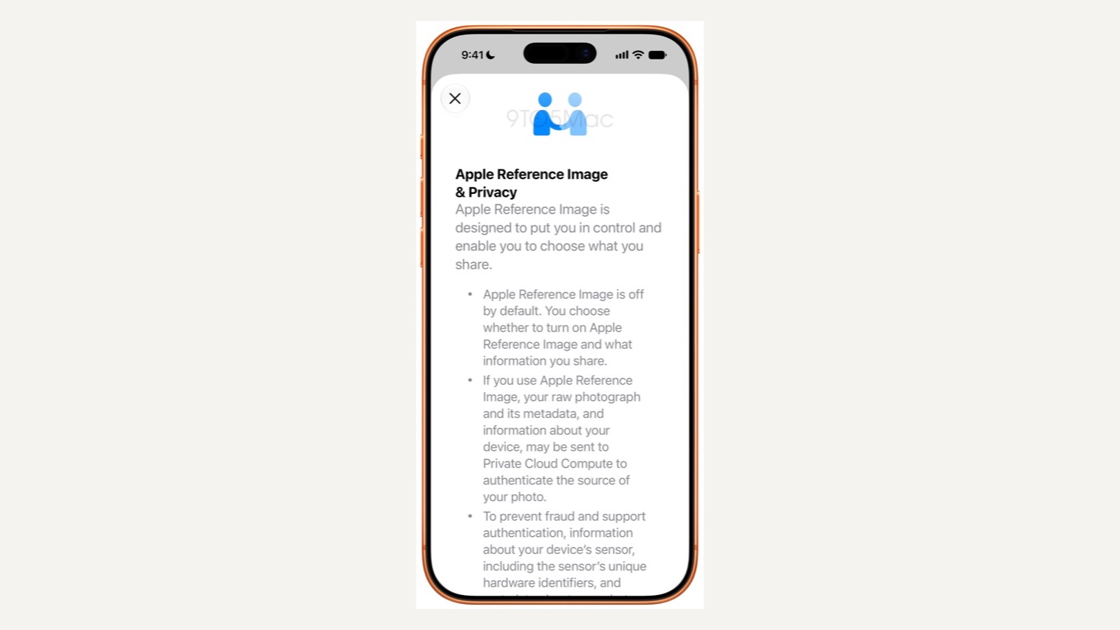 iPhoneに表示されたApple Reference Imageのプライバシー説明画面