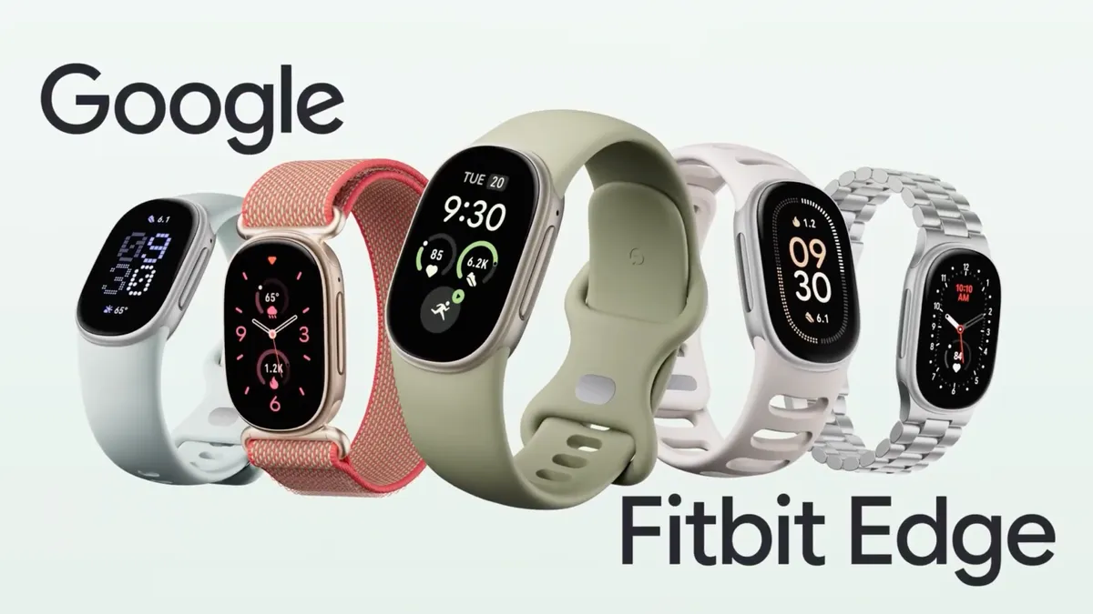 Google公式画像に並ぶ5種類のFitbit Edge本体と交換用バンド