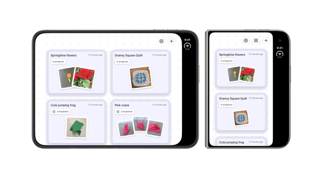 iPhone Duoの内側画面にアプリが広がるが右側のステータスバー領域を避けるAppleの例